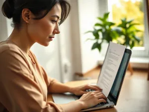 Mężczyzna pracujący przy laptopie z otwartym arkuszem kalkulacyjnym w nowoczesnym biurze.