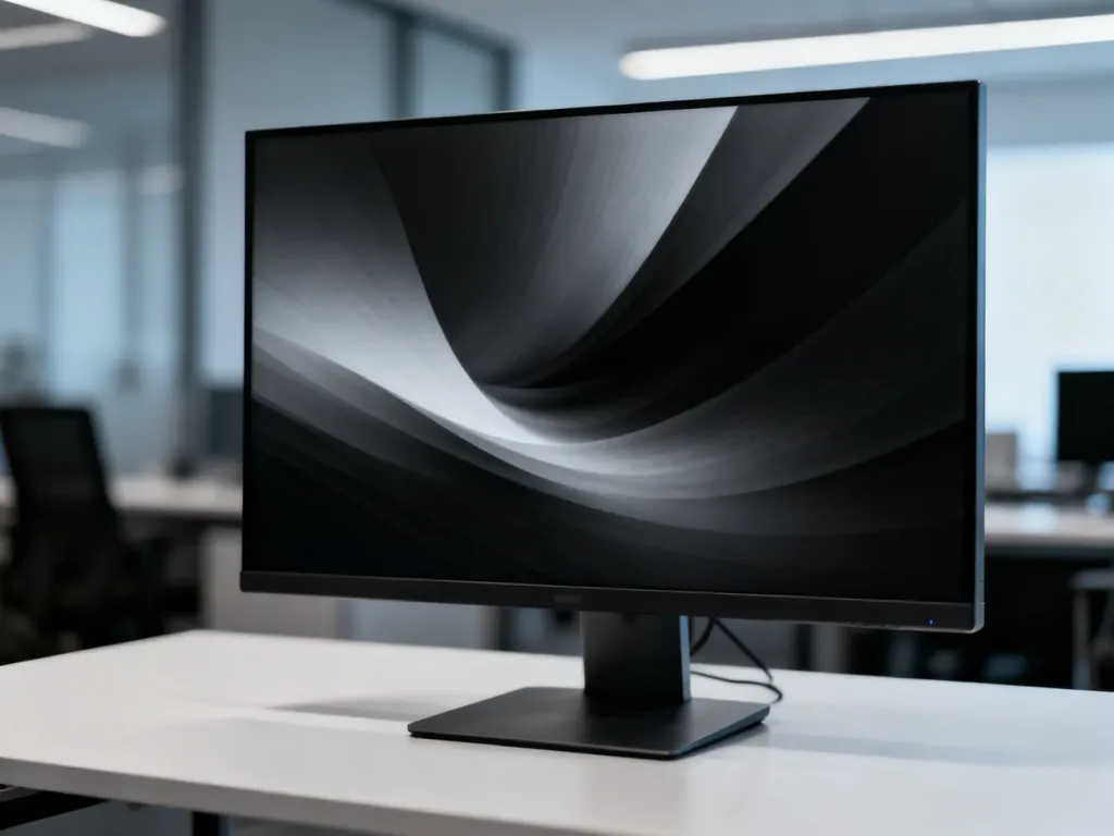 Monitor wyświetlający gradient szarości, służący do precyzyjnej kalibracji poziomu czerni i kontrastu ekranu.