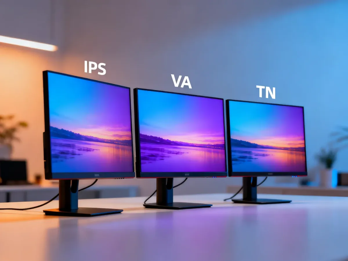 Porównanie monitorów IPS, VA i TN pokazujących różnice obrazu