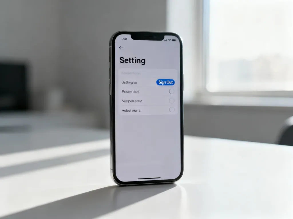 Ekran smartfona z widocznym menu ustawień i podświetloną opcją wylogowania z konta iCloud.