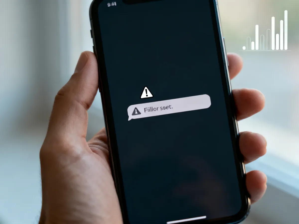 Telefon z nieudaną wiadomością i widocznym zasięgiem sieci komórkowej