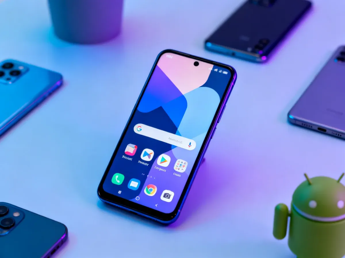 Smartfon z Androidem z dopasowanymi ikonami, tapetą i widżetami