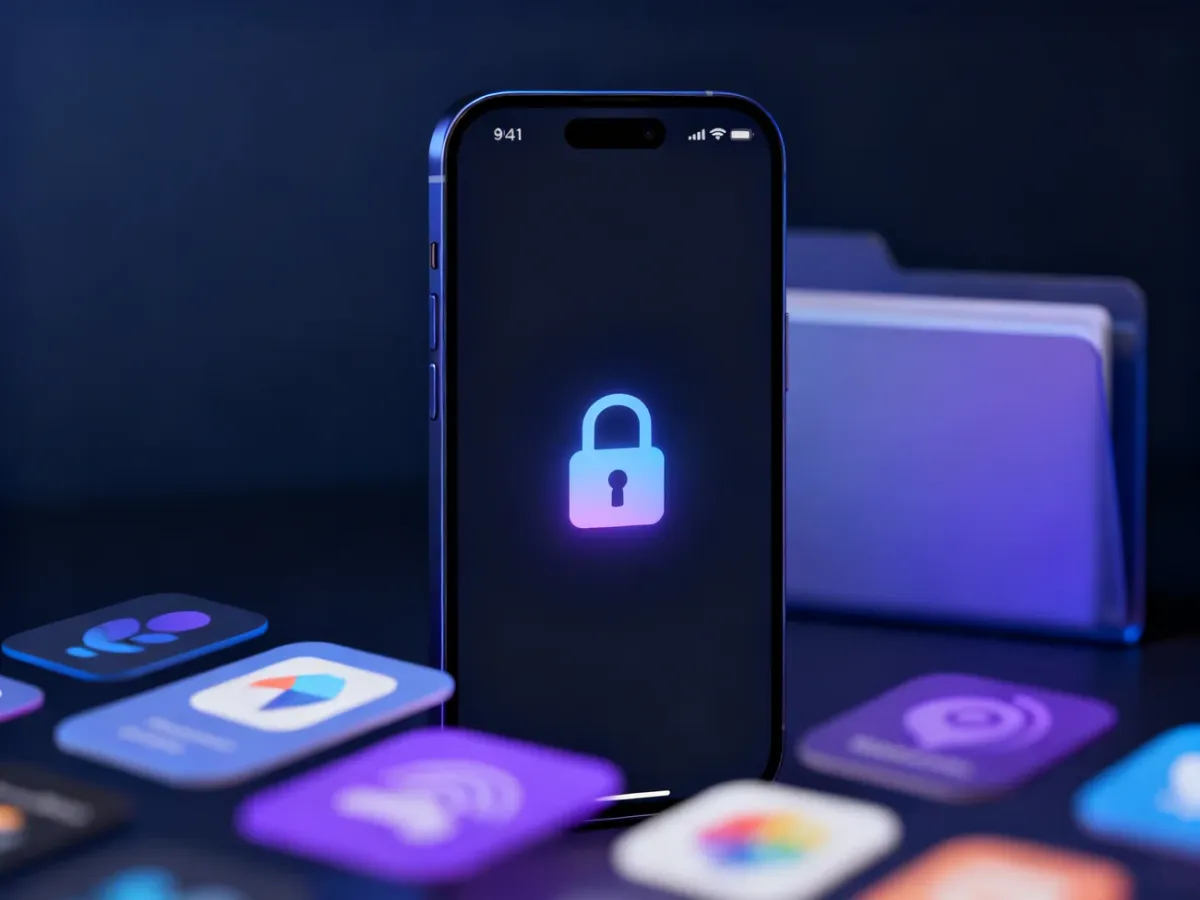 iPhone przedstawiający ukrytą i zabezpieczoną aplikację