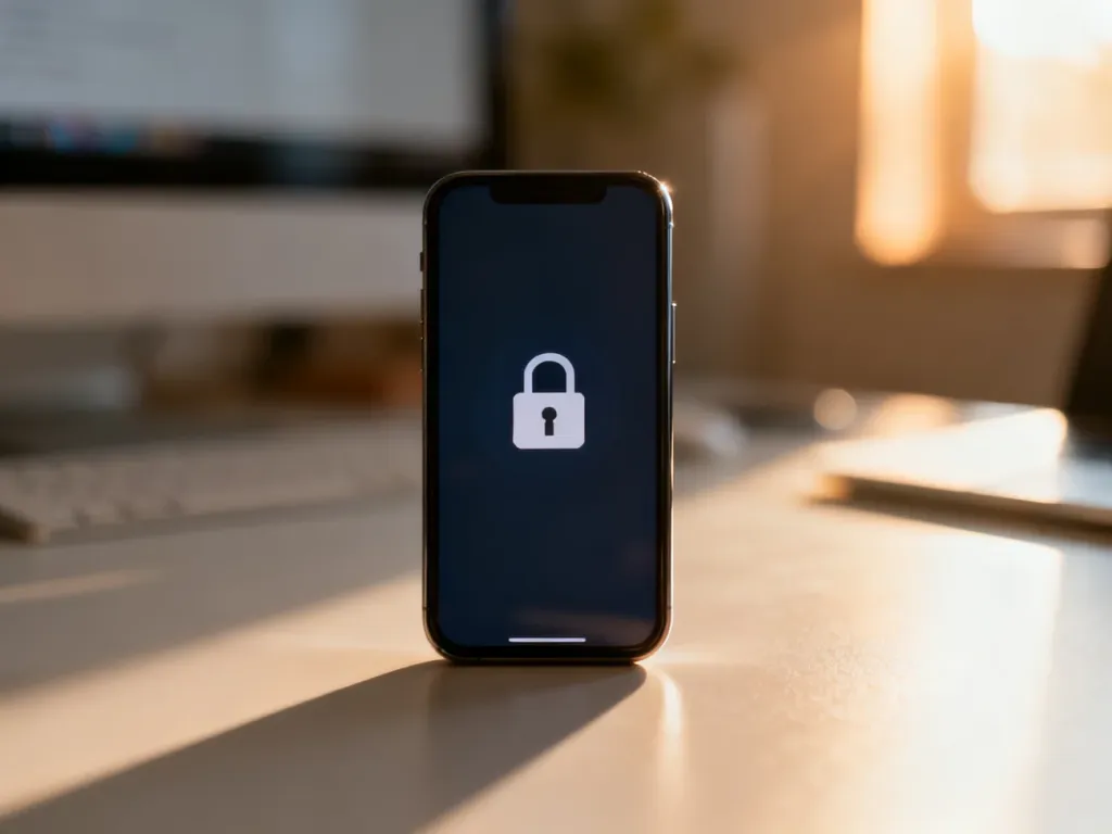Ikona bezpiecznej kłódki na ekranie smartfona, symbolizująca ochronę dostępu do aplikacji na iPhone.